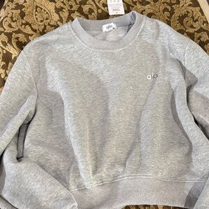 ALO Yoga Light Gray Cropped Crewneck Sweatshirt